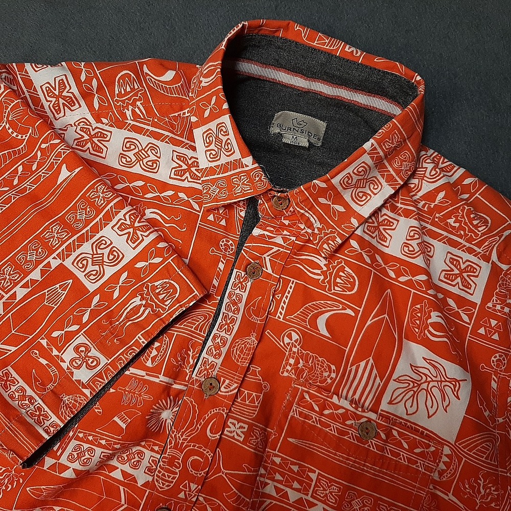 Burnside Shirt Mens Medium Orange Scarlet SILK Hawaiian Aloha Beach Vacation